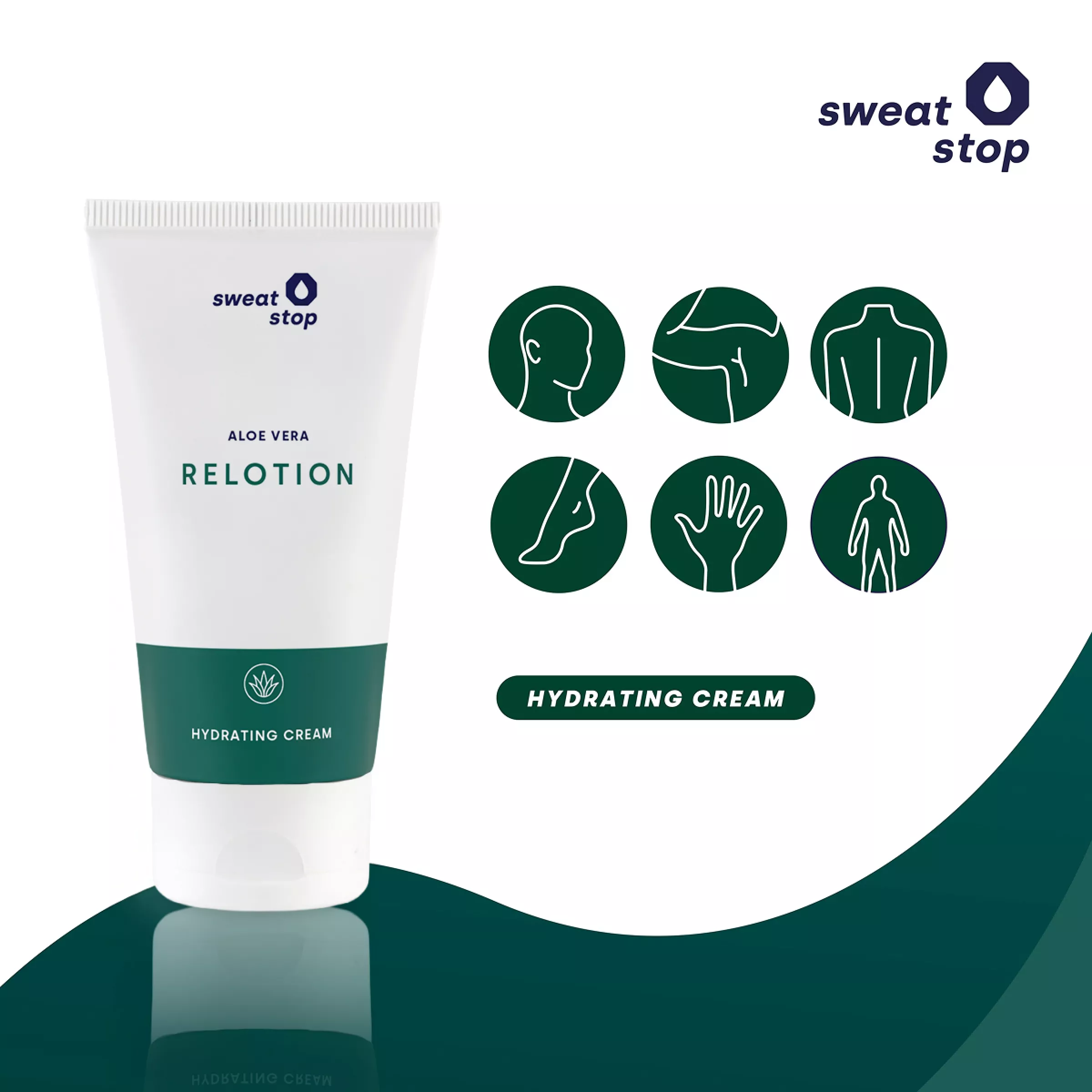Abbildung der sweatstop Aloe Vera Relotion Hydrating Cream in Tube, feuchtigkeitsspendende Pflege für Gesicht, Achseln, Rücken, Füße, Hände und den ganzen Körper